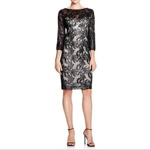Sue Wong Black Sequined Illusion Special Occasion Sheath Dress 3/4 Sleeve Size 0